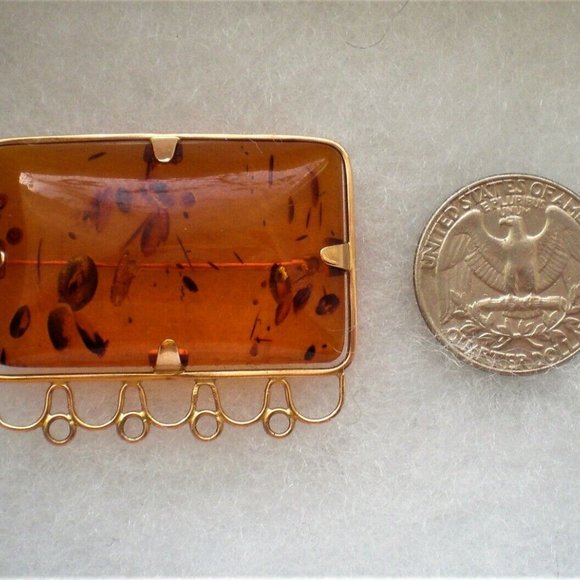 Vintage Russian Russia USSR 14K 583 Rose Pink Gold Baltic Honey Amber Pin Brooch - Picture 2 of 5